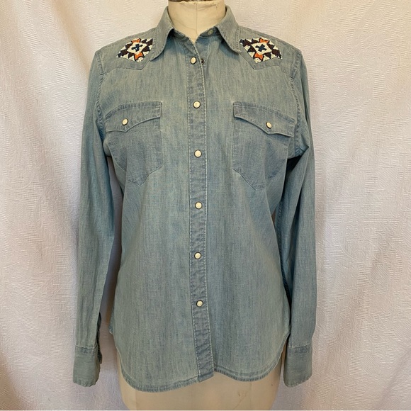 Polo RL L hand beaded snap button denim shirt - Picture 1 of 9